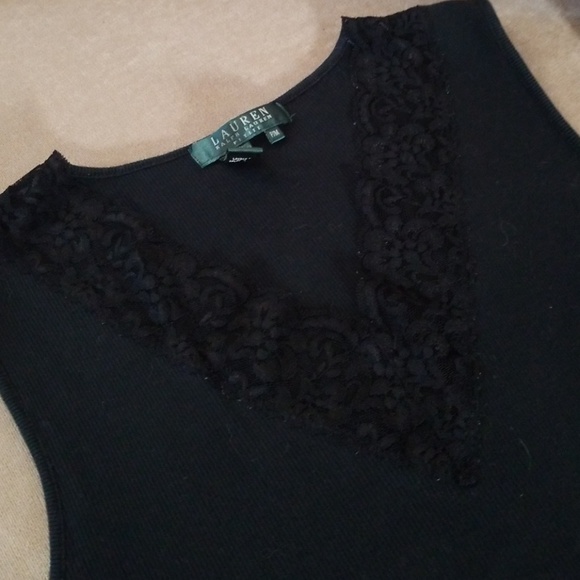 3 FOR $15 Ralph Lauren Ribbed Tank w Lace V Neck - Picture 2 of 4